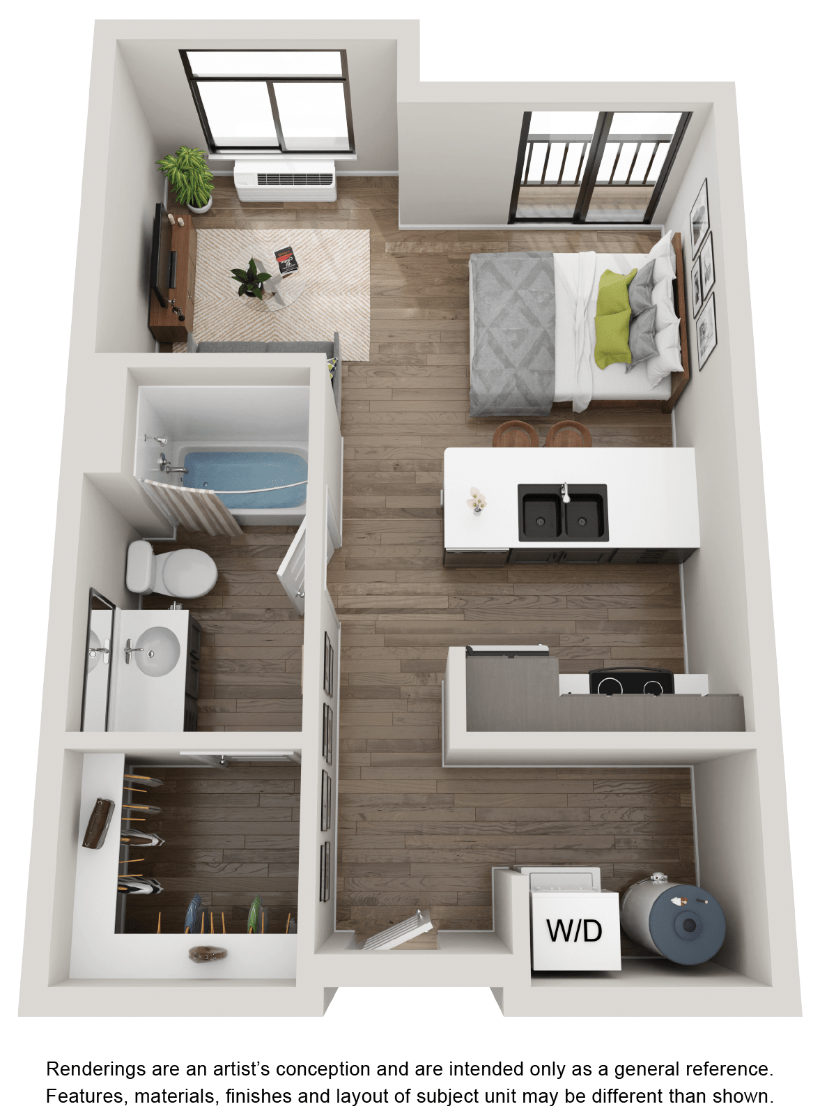 Floor plan for studio, 1 bath, 460 sqft