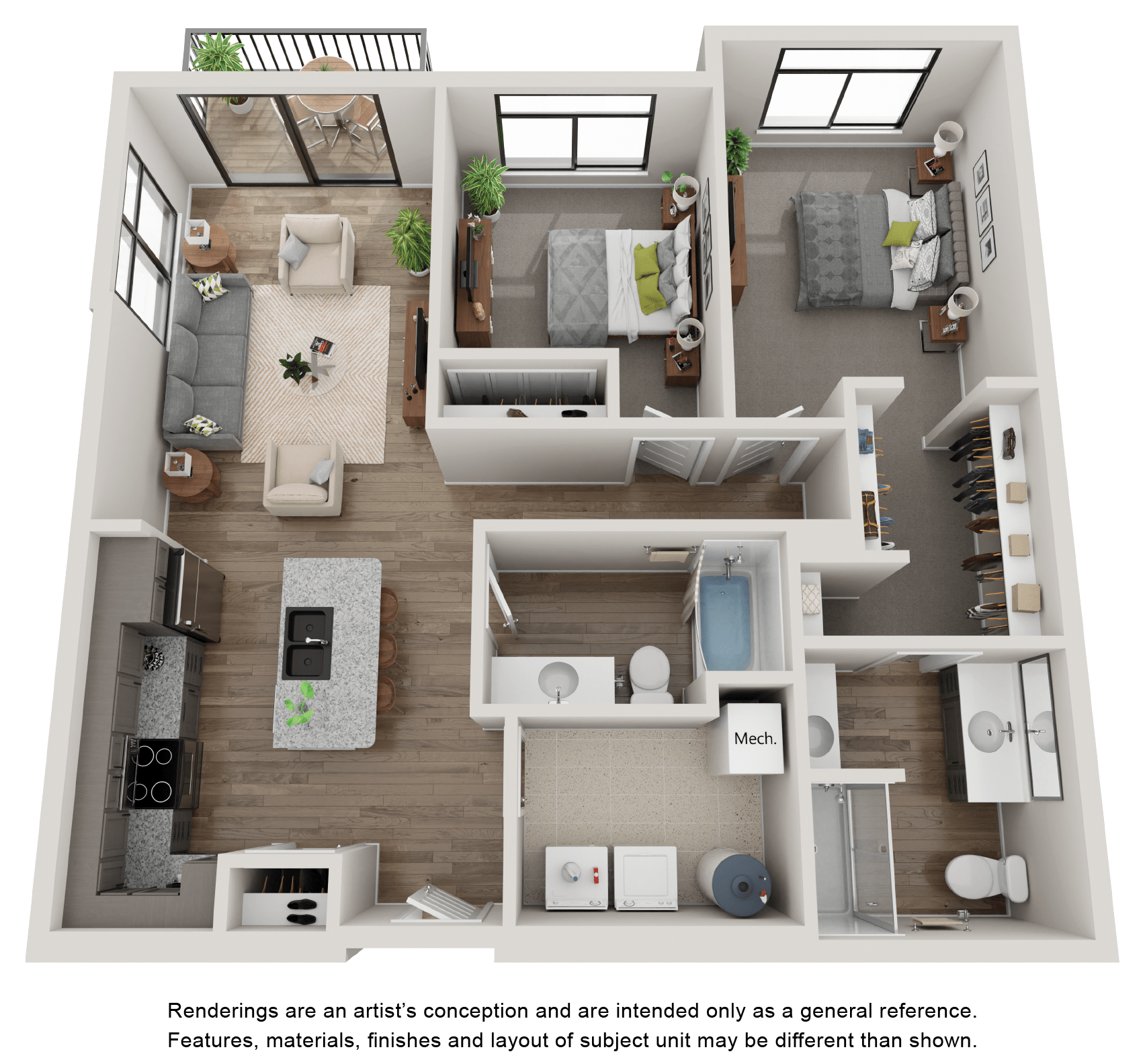 Floor plan for 2 beds, 2 baths, 1112 sqft