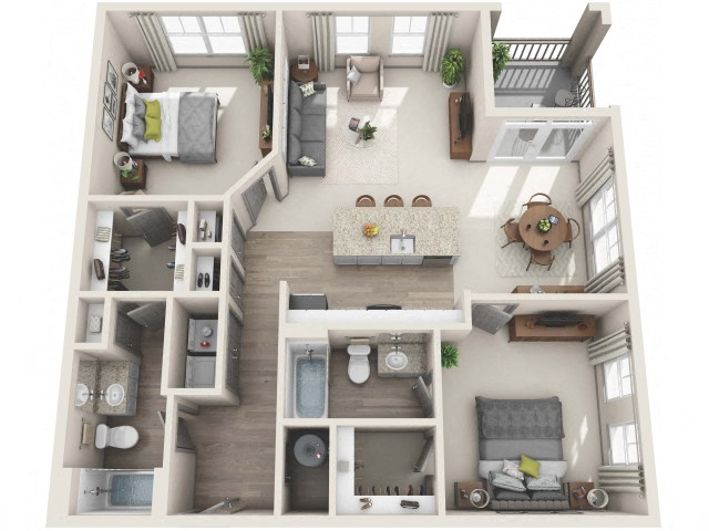 Floor plan for 2 beds, 2 baths, 1133 sqft