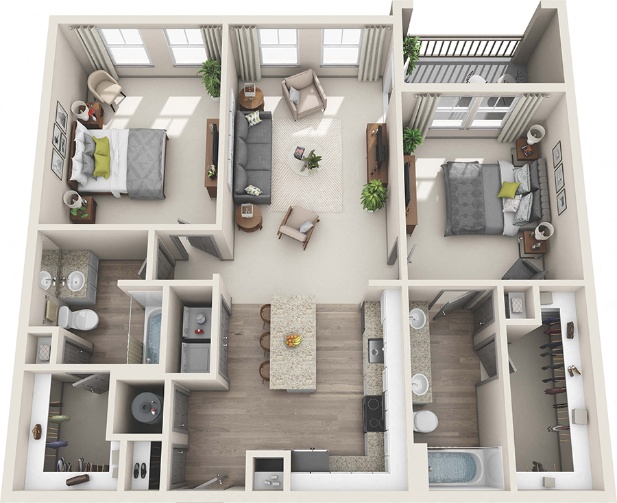 Floor plan for 2 beds, 2 baths, 1120 sqft