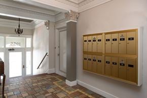San Francisco apartment for rent - A row of wooden lockers numbered from 1 to 36.