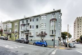 San Francisco apartment for rent - A street view of a row of three-story buildings with cars parked in front.