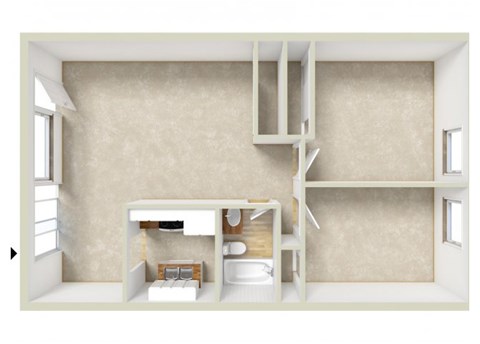 Floor plan for 2 beds, 1 bath, 733 sqft