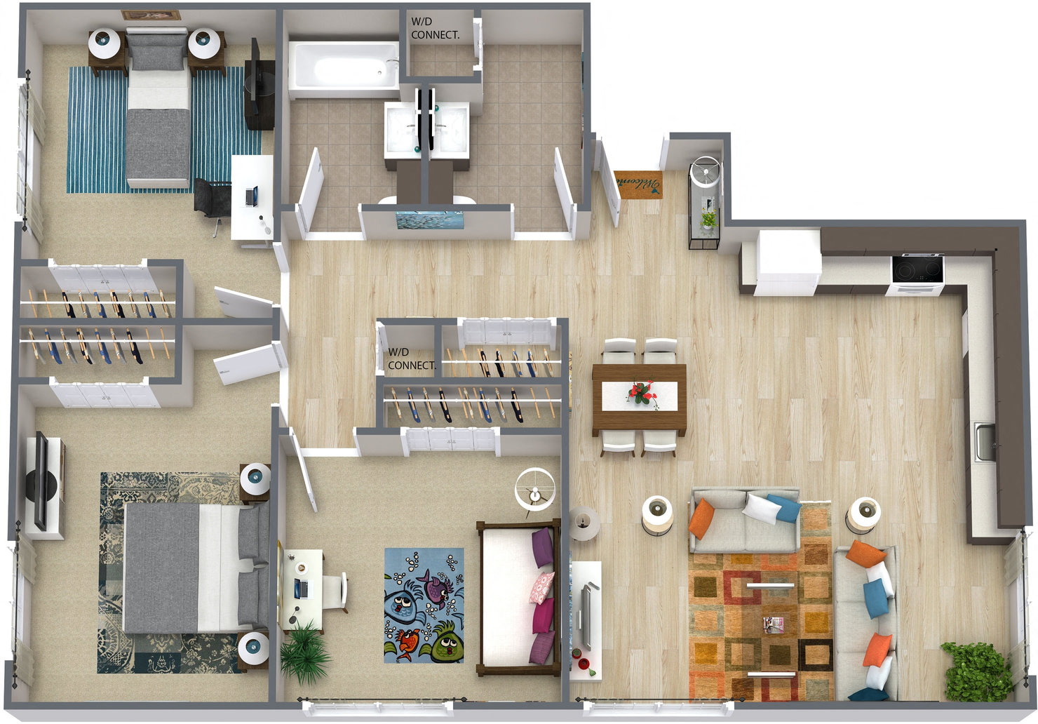 Floor plan for 3 beds, 1.5 baths, 1194 sqft