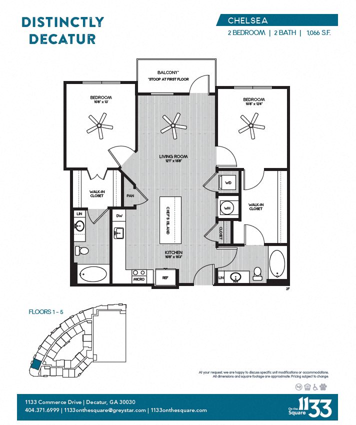 Floor plan for 2 beds, 2 baths, 1066 sqft