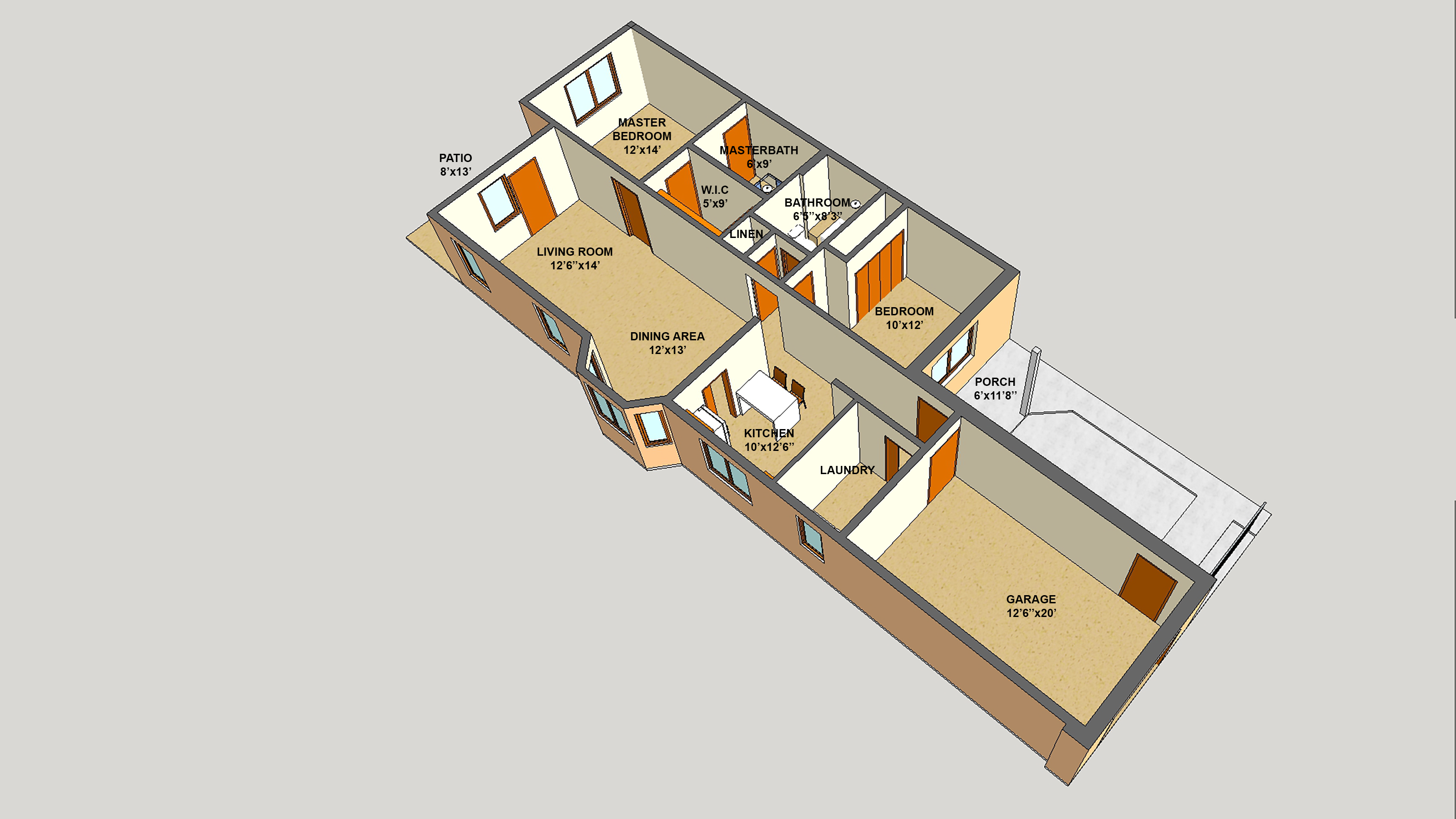 Floor plan for 2 beds, 2 baths, 1158 sqft