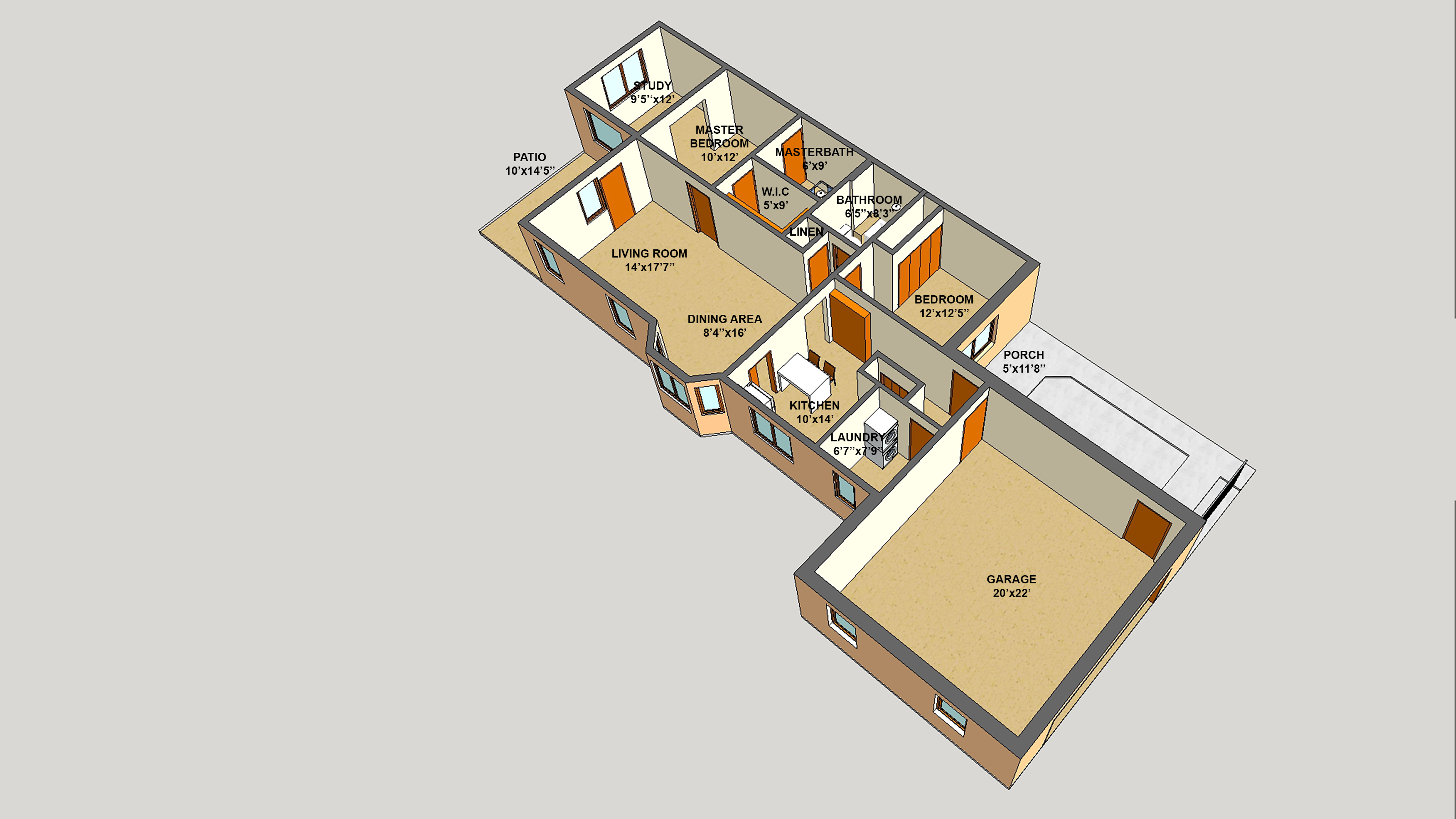 Floor plan for 2 beds, 2 baths, 1306 sqft