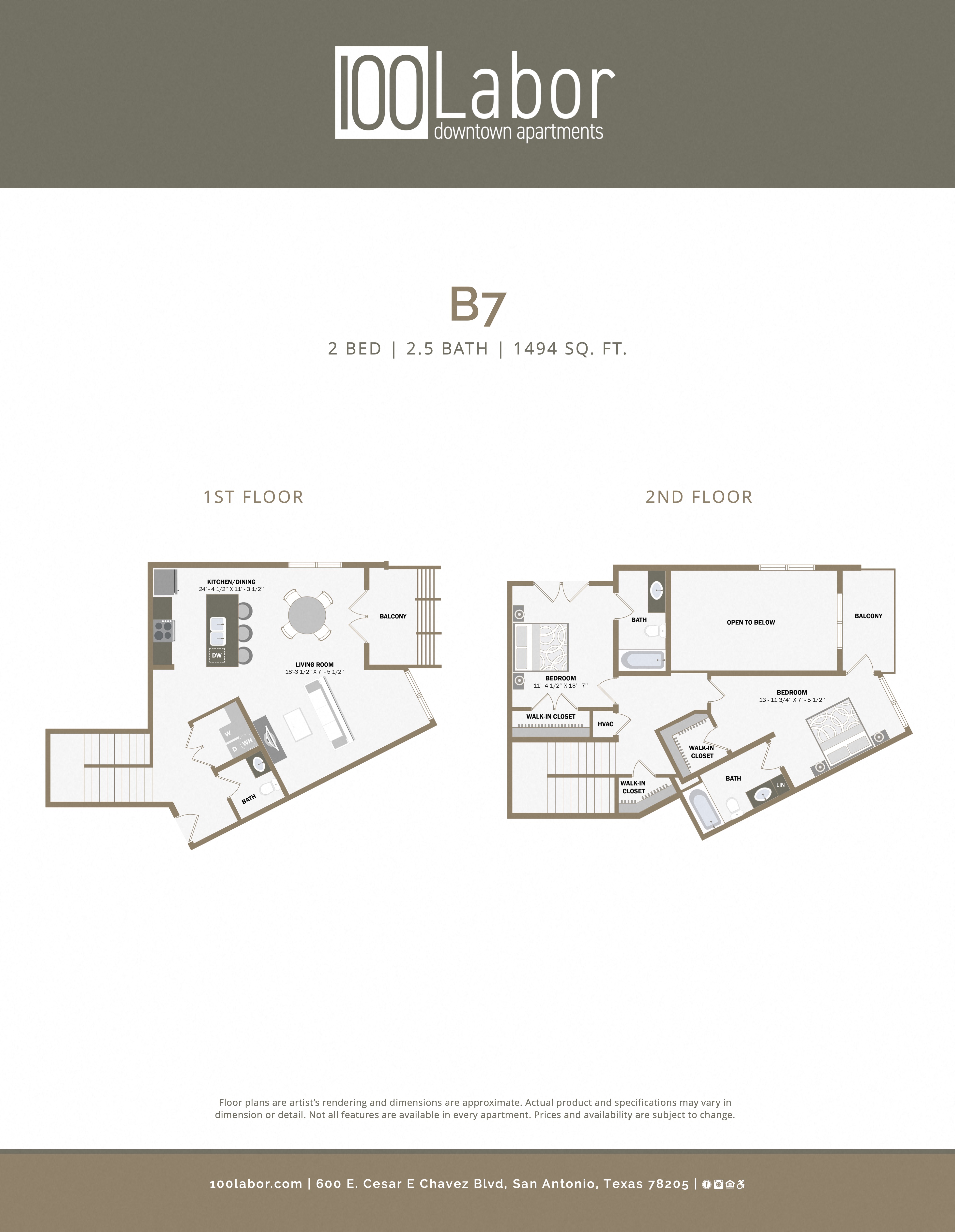 Floor plan for 2 beds, 2 baths, 1494 sqft