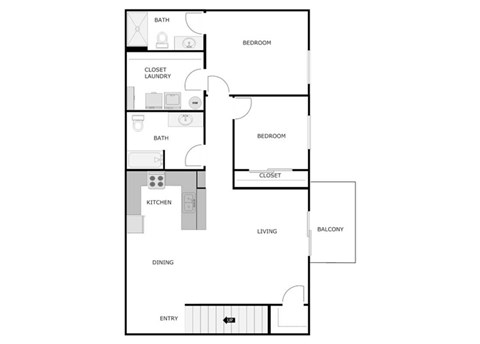 Floor plan for 2 beds, 2 baths, 1144 sqft
