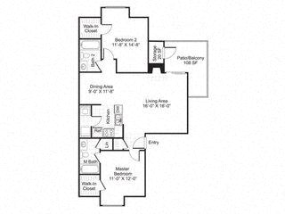 Floor plan for 2 beds, 2 baths, 1094 sqft