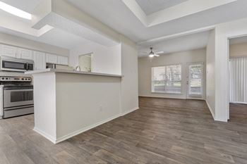 Contemporary upgrade apartment homes include: faux-granite countertops, stainless steel appliance package, brushed nickel lighting & hardware, upgraded faux-wood flooring & carpet and framed bathroom mirrors