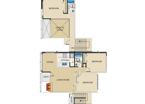 Floor plan for 3 beds, 2 baths, 1300 sqft