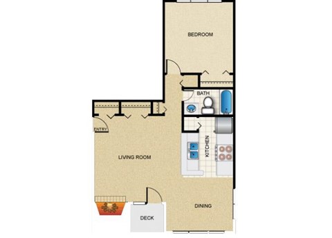 Floor plan for 1 bed, 1 bath, 750 sqft
