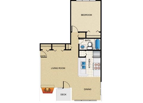 Floor plan for 1 bed, 1 bath, 750 sqft