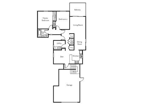 Floor plan for 2 beds, 1 bath, 1000 sqft