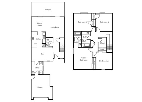 Floor plan for 4 beds, 2.5 baths, 1700 sqft