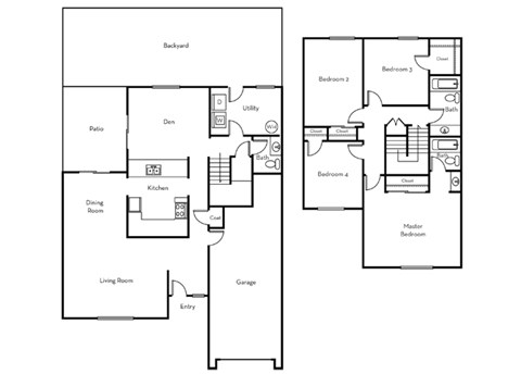Floor plan for 4 beds, 2.5 baths, 1750 sqft