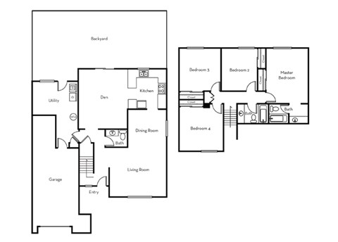 Floor plan for 4 beds, 2.5 baths, 1800 sqft