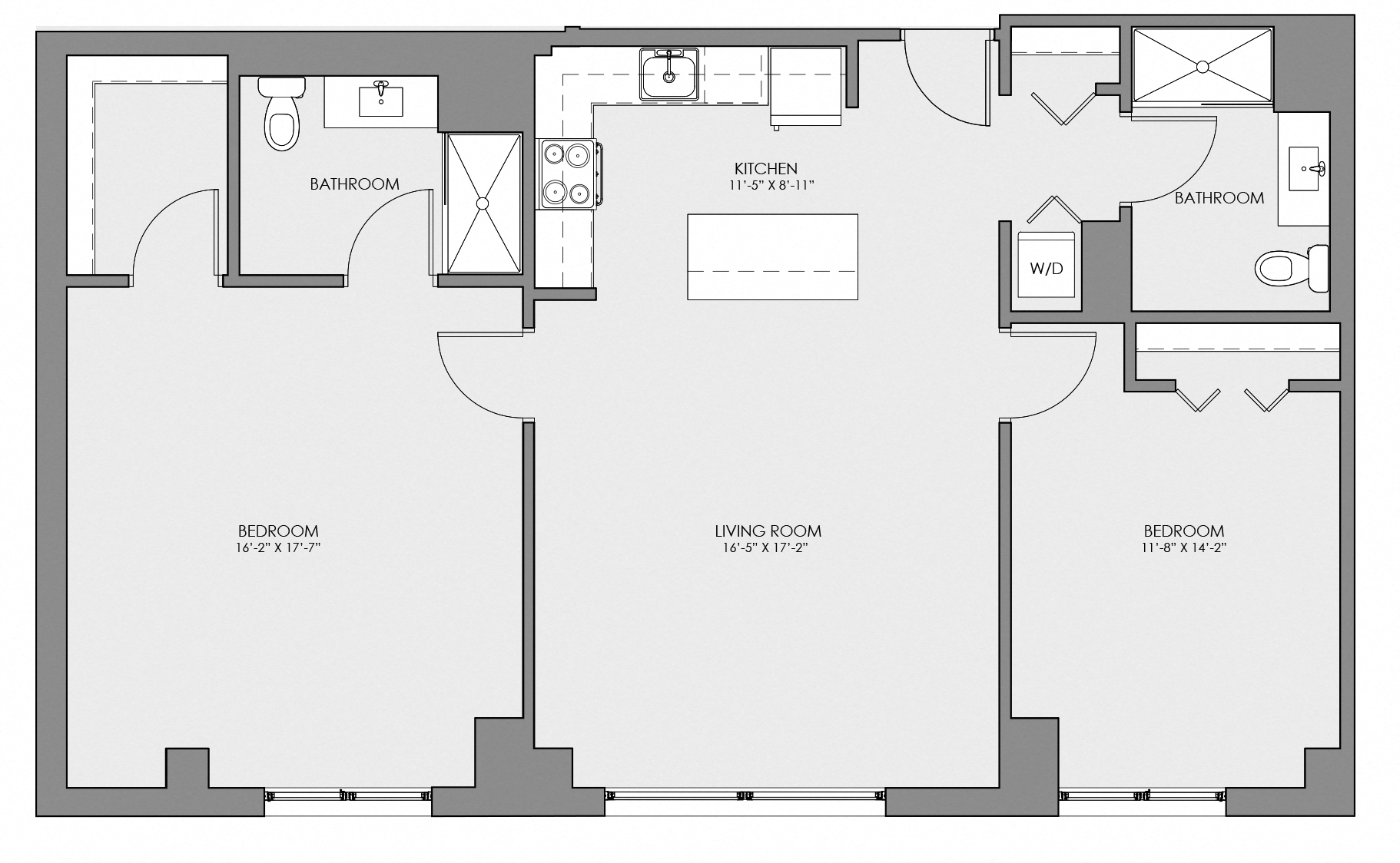 Floor plan for 2 beds, 2 baths, 1231 sqft