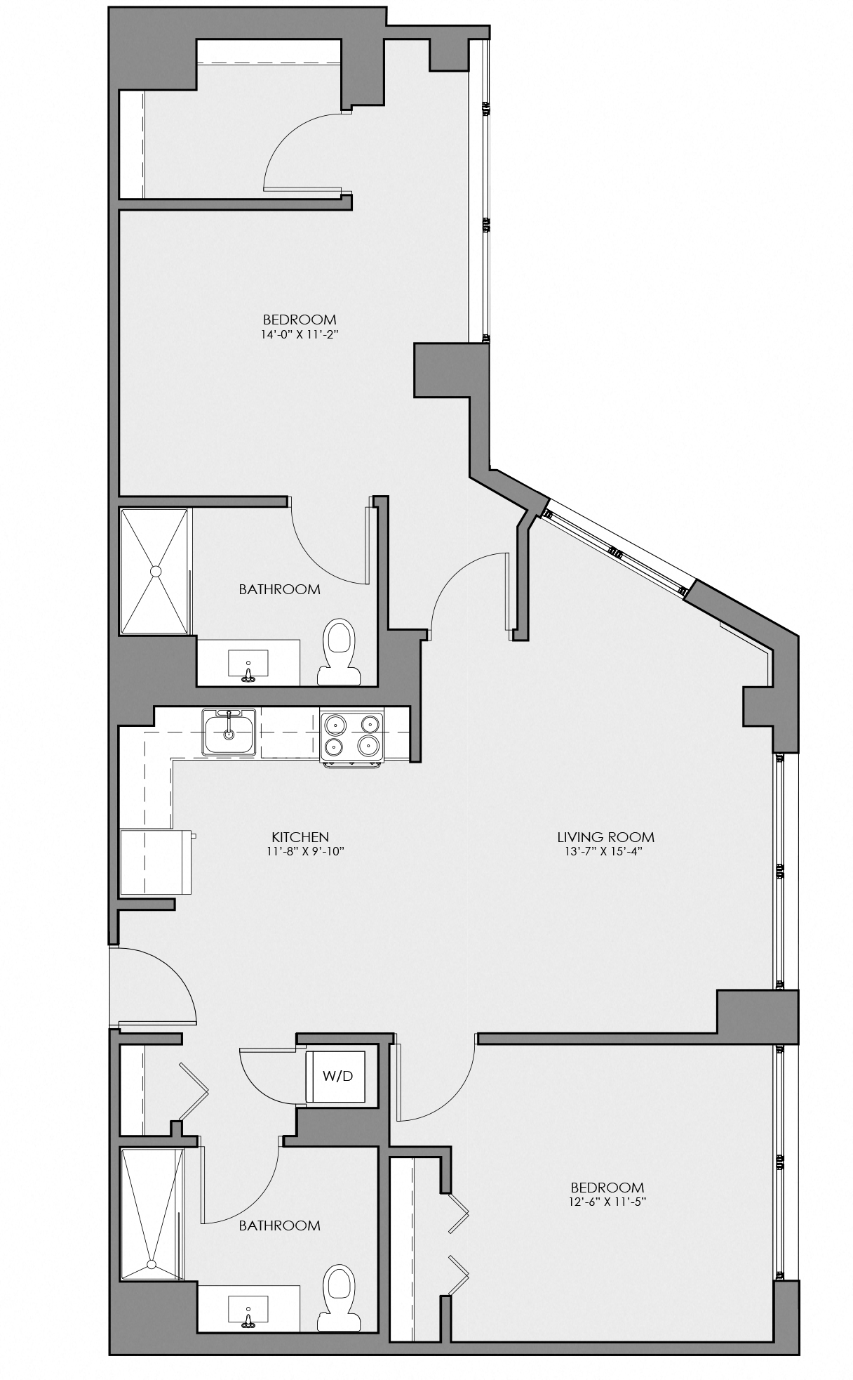 Floor plan for 2 beds, 2 baths, 1116 sqft