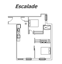 Floor plan for 2 beds, 1 bath, 759 sqft