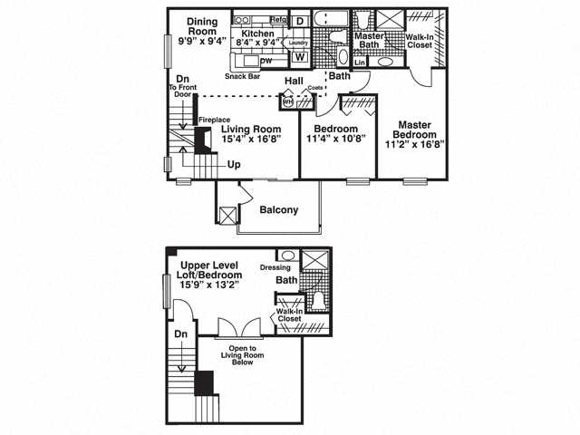 Floor plan for 3 beds, 3 baths, 1499 sqft