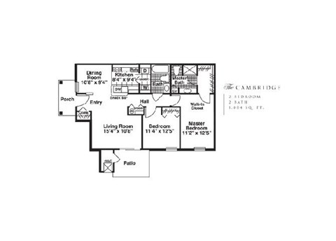 Floor plan for 2 beds, 2 baths, 1084 sqft