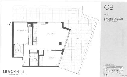 Floor plan for 2 beds, 2 baths, 815 sqft