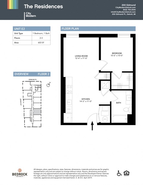 Floor plan for 1 bed, 1 bath, 603 sqft