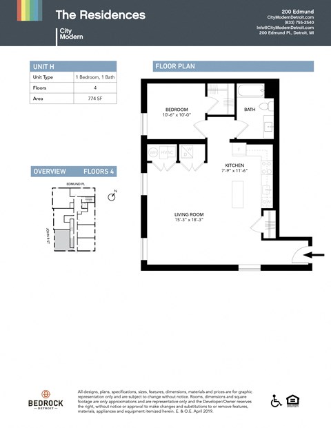 Floor plan for 1 bed, 1 bath, 774 sqft