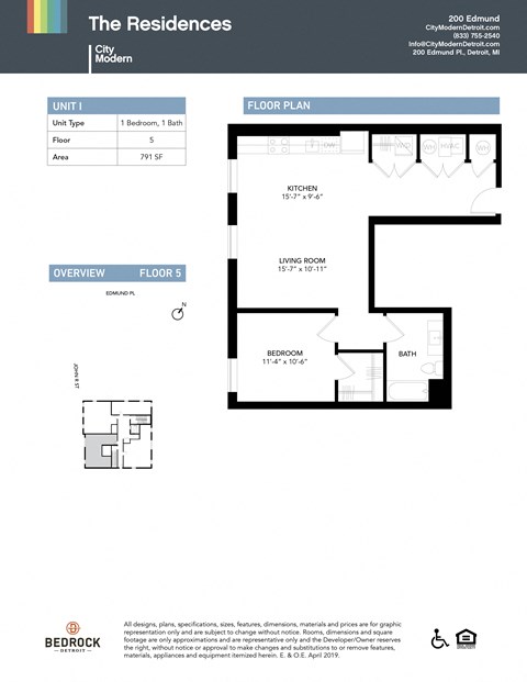 Floor plan for 1 bed, 1 bath, 791 sqft