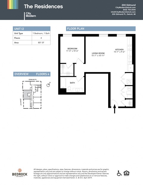 Floor plan for 1 bed, 1 bath, 801 sqft