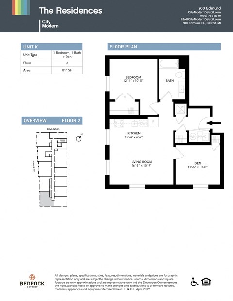 Floor plan for 1 bed, 1 bath, 811 sqft