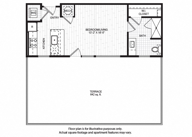 Floor plan for studio, 1 bath, 507 sqft