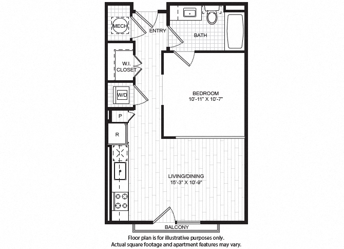 Floor plan for studio, 1 bath, 552 sqft