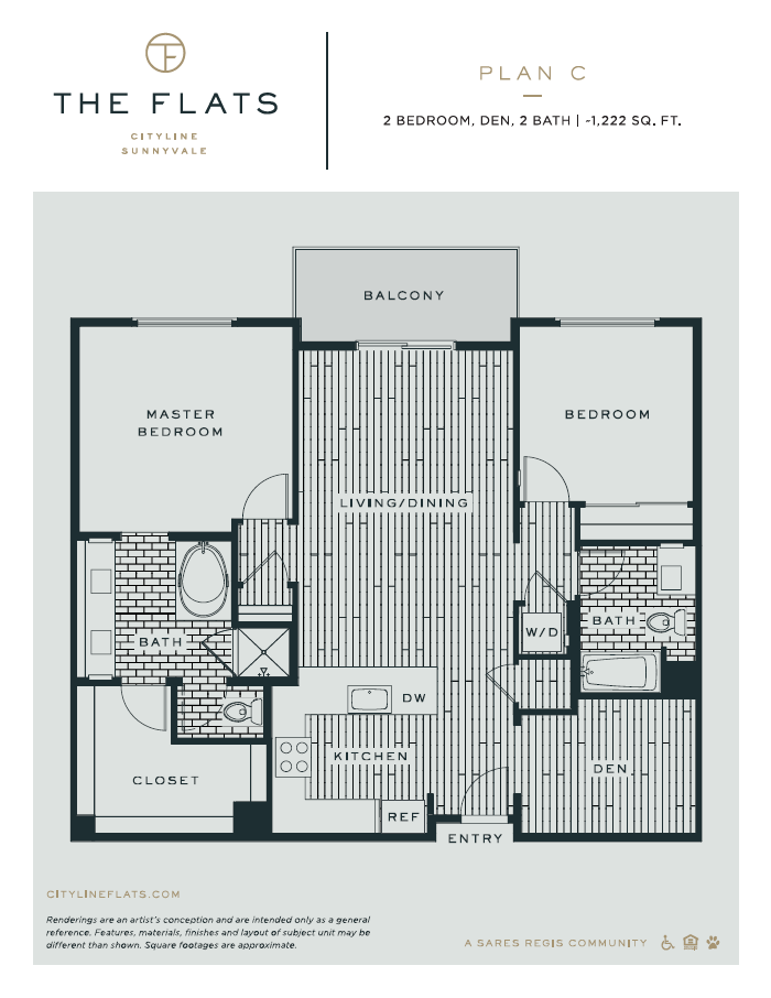 Floor plan for 2 beds, 2 baths, 1219 sqft