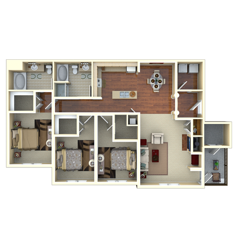 Floor plan for 3 beds, 2 baths, 1639 sqft