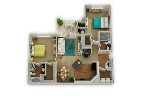 Floor plan for 2 beds, 2 baths, 1156 sqft