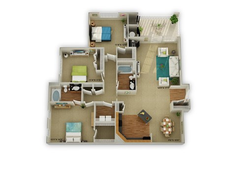 Floor plan for 3 beds, 2 baths, 1643 sqft
