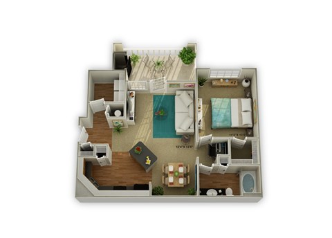 Floor plan for 1 bed, 1 bath, 931 sqft