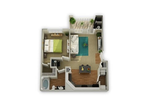 Floor plan for 1 bed, 1 bath, 726 sqft