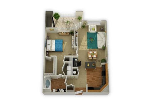Floor plan for 1 bed, 1 bath, 912 sqft
