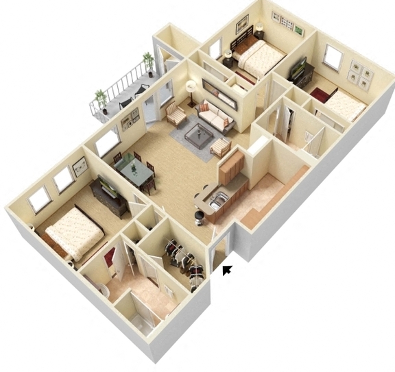 Floor plan for 3 beds, 2 baths, 1150 sqft