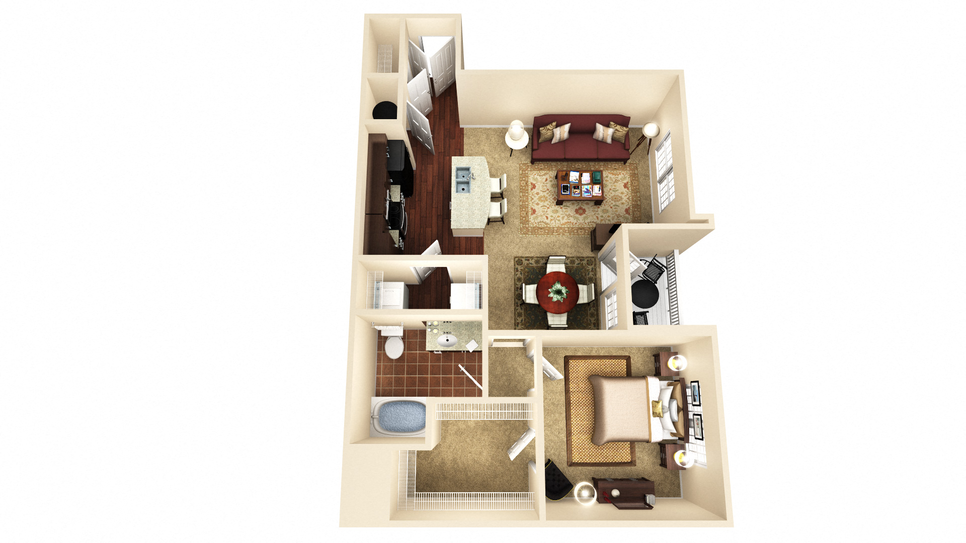 Floor plan for 1 bed, 1 bath, 811 sqft