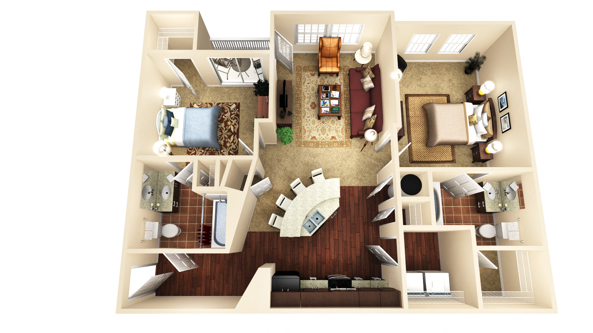 Floor plan for 2 beds, 2 baths, 1093 sqft