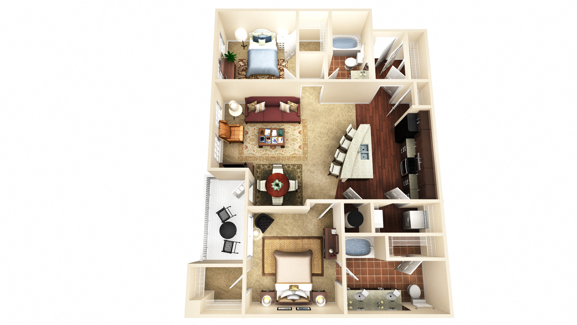 Floor plan for 2 beds, 2 baths, 1175 sqft