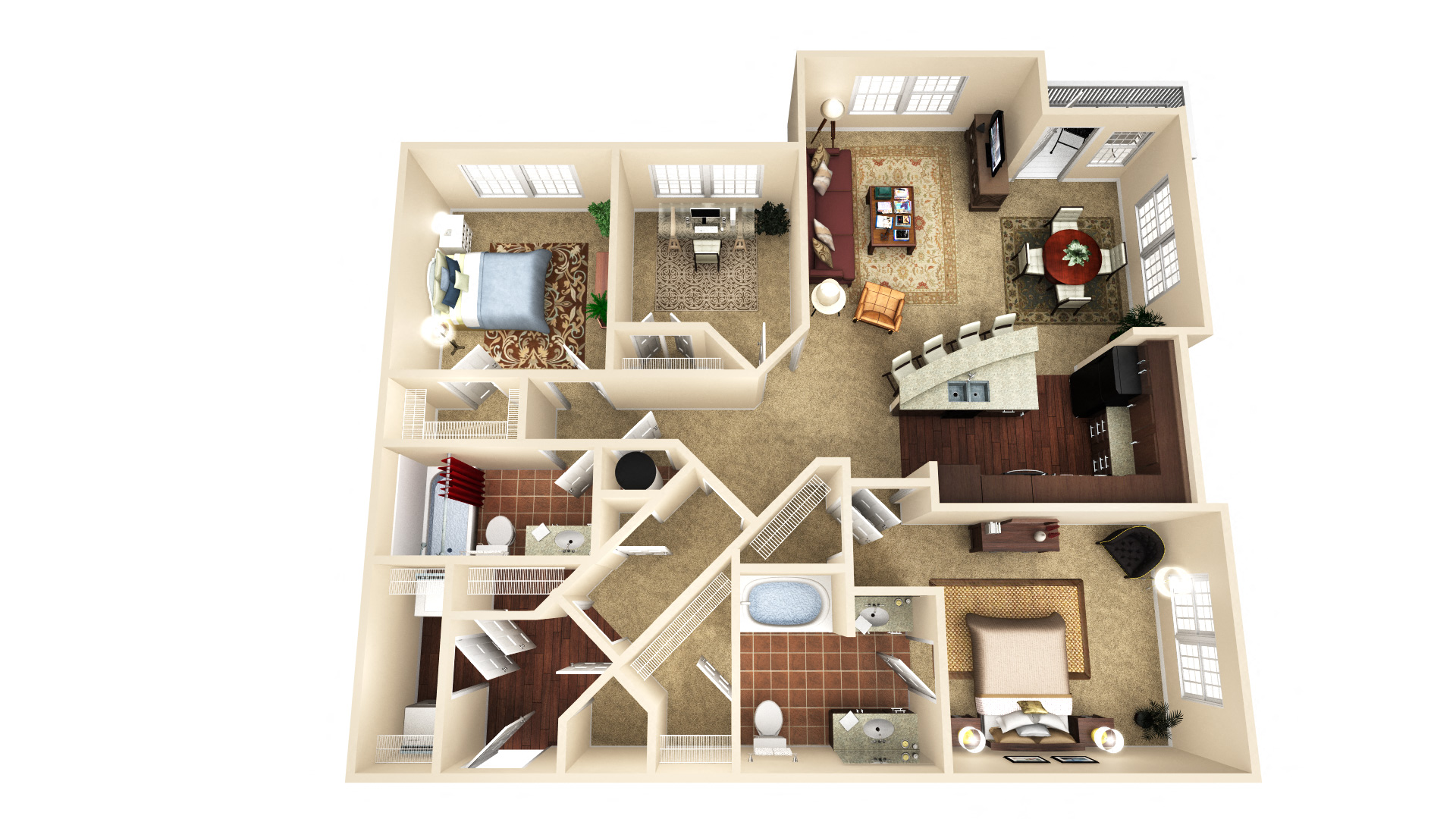 Floor plan for 3 beds, 2 baths, 1437 sqft