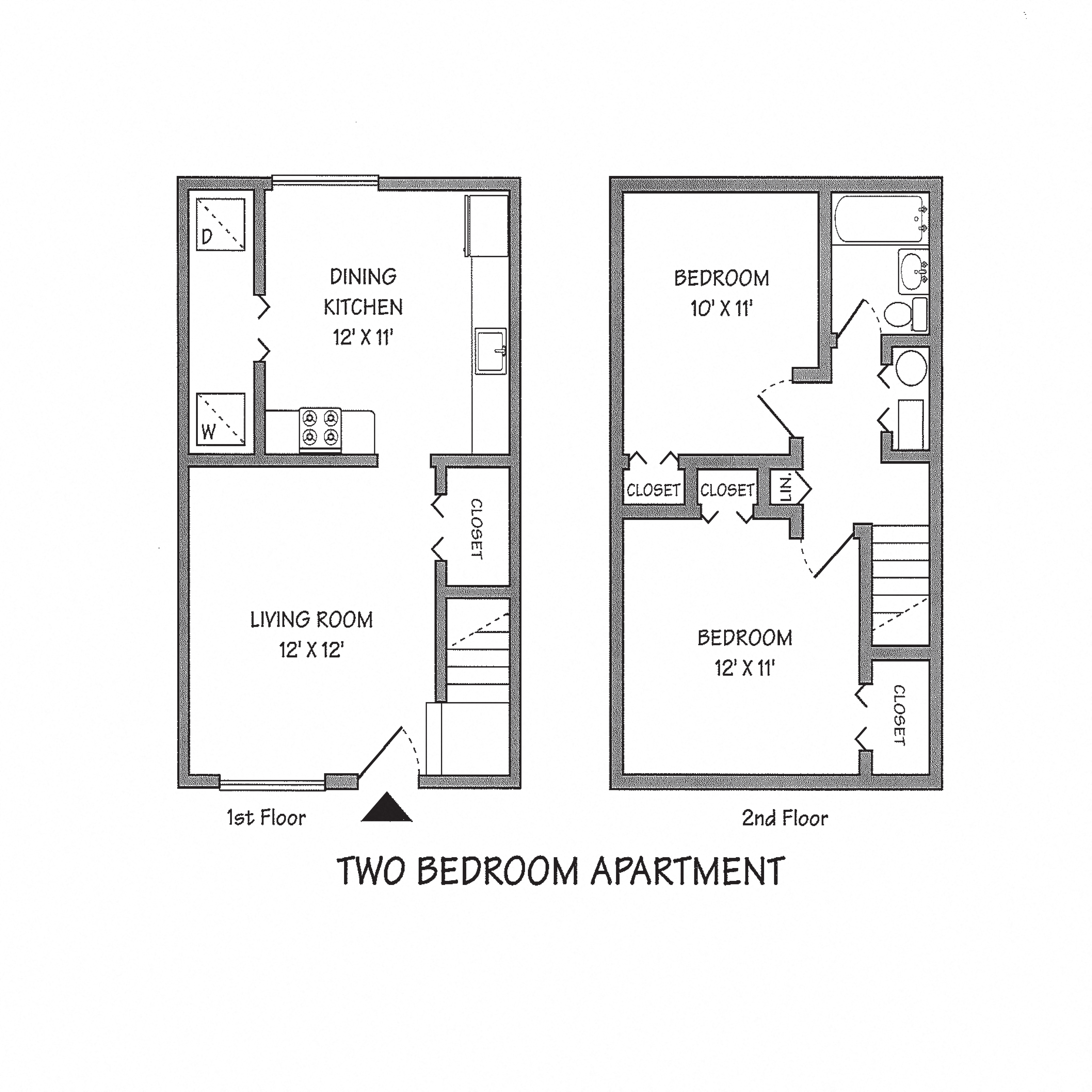 Floor plan for 2 beds, 1 bath, 823 sqft
