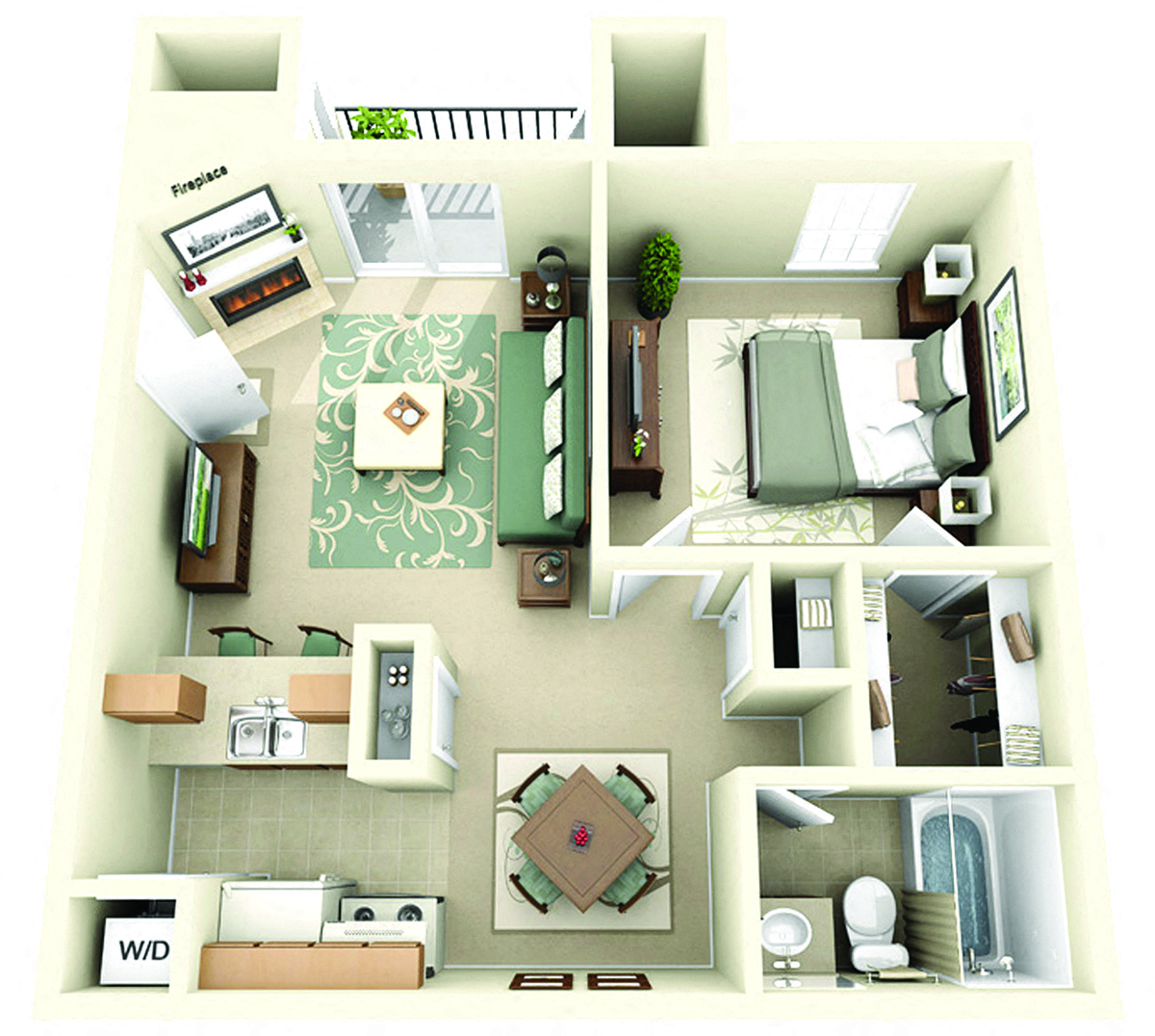 Floor plan for 1 bed, 1 bath, 550 sqft