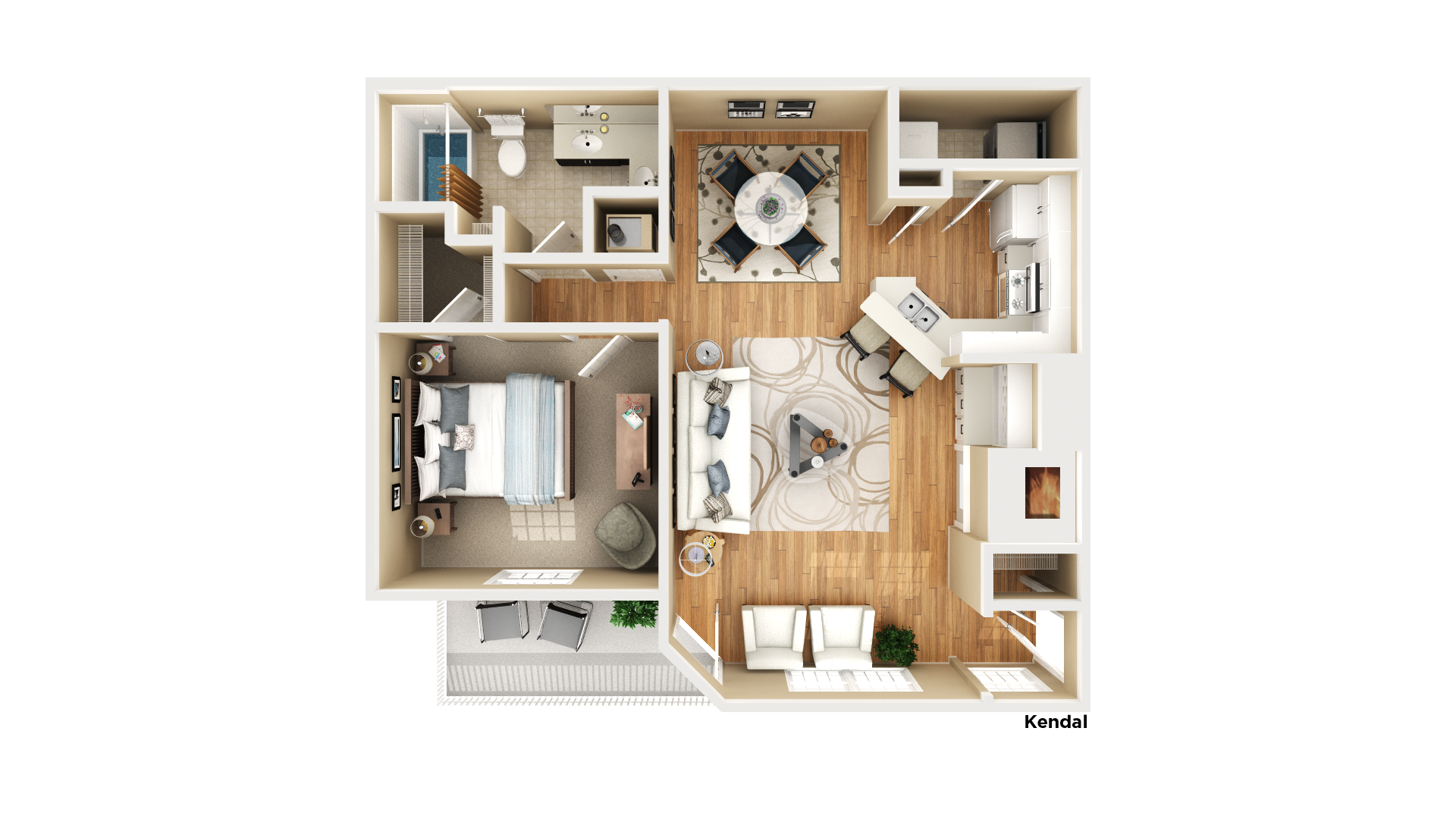 Floor plan for 1 bed, 1 bath, 916 sqft